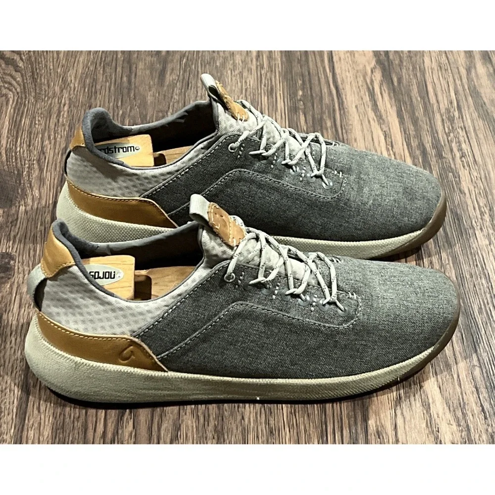 OluKai Nanea Li Weather Resistant Canvas Sneakers Shoes Grey Brown Mens Size 14